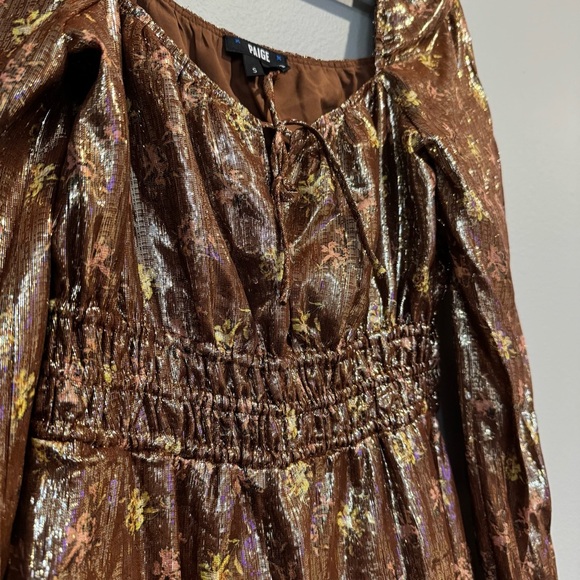 Paige Metallic Floral Silk Mini Dress Smocked Night Out Party S - Picture 4 of 9